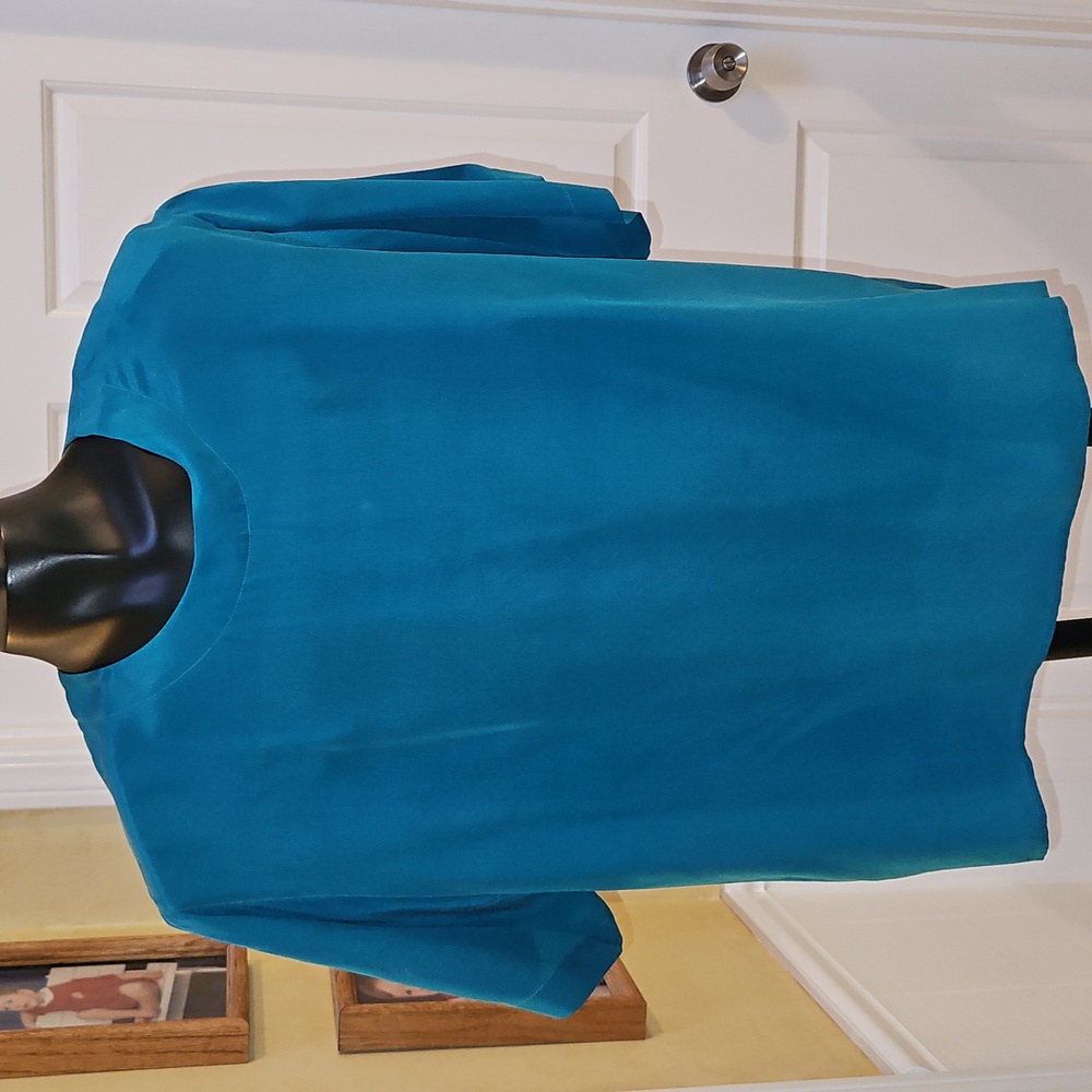 DOUGLASS Teal Silk Blouse Top - M